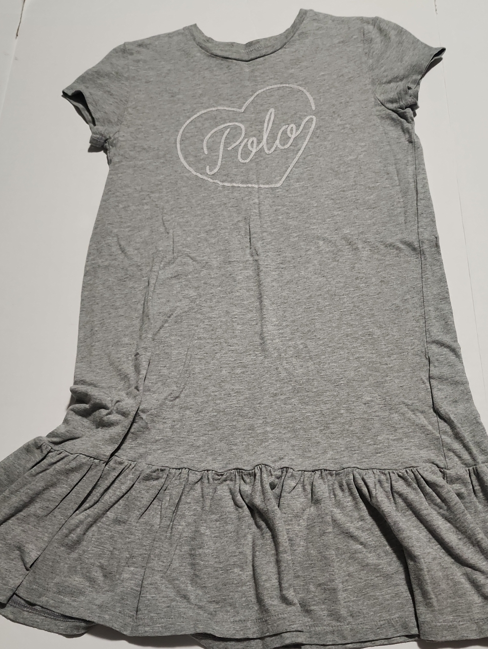 Polo by Ralph Lauren Gray Heart Logo Ruffle-Hem Girls' Dress, Size L/G 12-14